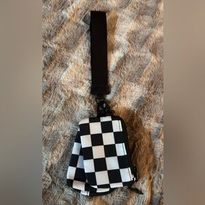 Checkered Black and White Double Pouch Wristlet
